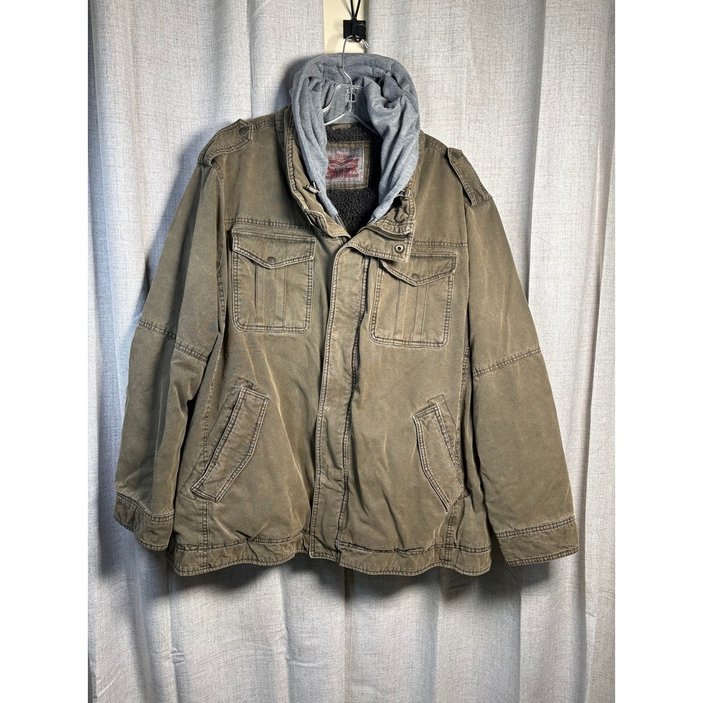 Levis Mens Sherpa Lined Field Jacket with Hood Olive Green LM8RC364